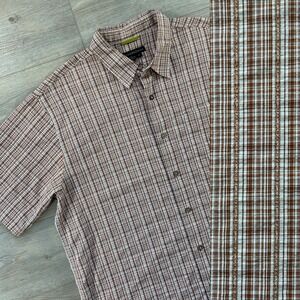 Royal Robbin Mens XL Orange Casual Lightweight Plaid Cotton Blend Button Up